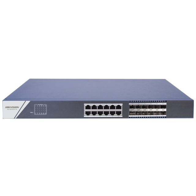 Switch Hikvision DS-3E0524TF(B), 24 porturi Gigabit, 12 porturi SPF, 48 Gbps, carcasa metal, plug and play, fara management