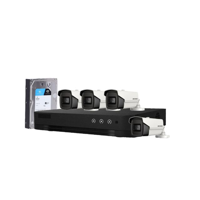 Sistem supraveghere exterior cu HDD 1TB HikVision, 4 camere, 5 MP, IR 80 m, 3.6 mm