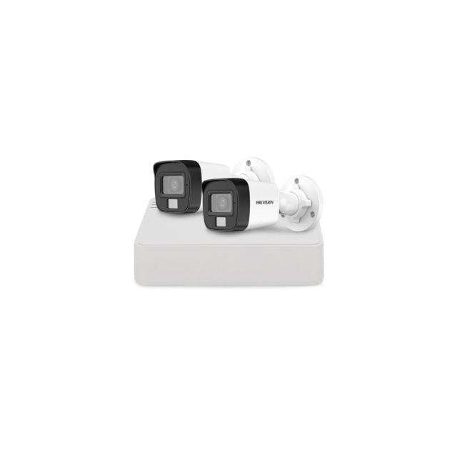 Sistem supraveghere exterior basic HikVision, 2 camere, 2 MP, IR 25 m, lumina alba 20 m, 2.8 mm, microfon