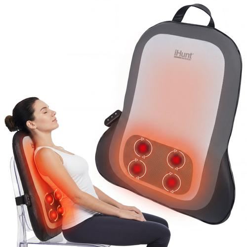 Husa de masaj cu incalzire iHunt SPA BackMaster Shiatsu, pentru scaun, masaj complet spate, gat si fese, Tehnologie Shiatsu, Telecomanda, Auto Acasa (Gri)