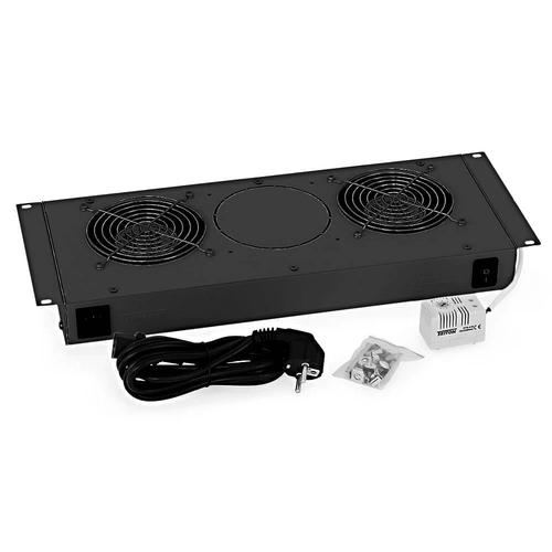Panou ventilatie activ Triton pentru rack-uri de tip RUA si RBA, 19inch, 2 ventilatoare, termostat, flux axial, Negru