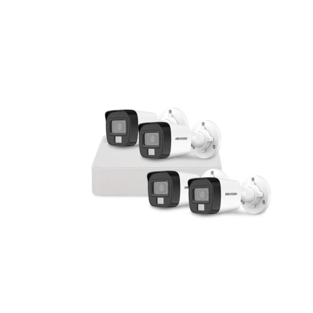 Sistem supraveghere exterior basic HikVision, 4 camere, 2 MP, IR 25 m, lumina alba 20 m, 2.8 mm, microfon