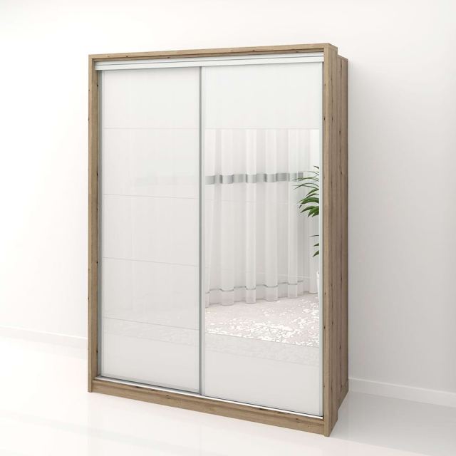 Dulap usi glisante cu oglinda PRIMAVERA MDF Alb lucios