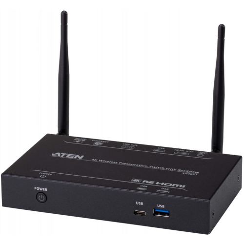 ATEN Switch video de prezentare Wireless ATEN PresentON® VP2021, True 4K, Quad-View, HDMI/VGA, Wi-Fi 5, PoE, Negru