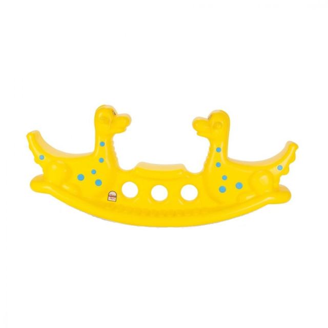 Balansoar pentru 3 copii Dino Seesaw Galben, utilizare interiorexterior, greutate admisa 50 kg, dimensiune 140x39x58 cm