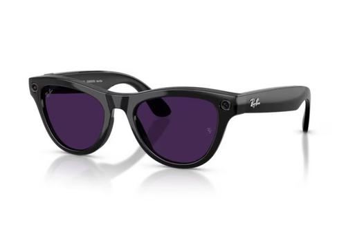 Ochelari Smart Ray-ban META Skyler Gen 2 Shiny RW4014 601/CH 52-20, Wi-Fi 6, Bluetooth, High Bridge Fit, Aparat foto cu filmare, Asistent vocal, 32GB Flash, Lentile cu tranzitie Transparent/Mov (Negru)