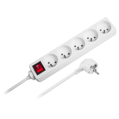 Prelungitor Rebel URZ3032-3B, 5 prize, intrerupator, 3 x 1.5 mm, 3 m (Alb)