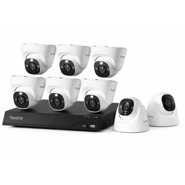 Sistem supraveghere IP Dome Reolink NVS16-8MD8, 8 camere, 8 MP, IR 30 m, 4 mm, microfon, detectie om/vehicul, PoE, HDD 4 TB inclus