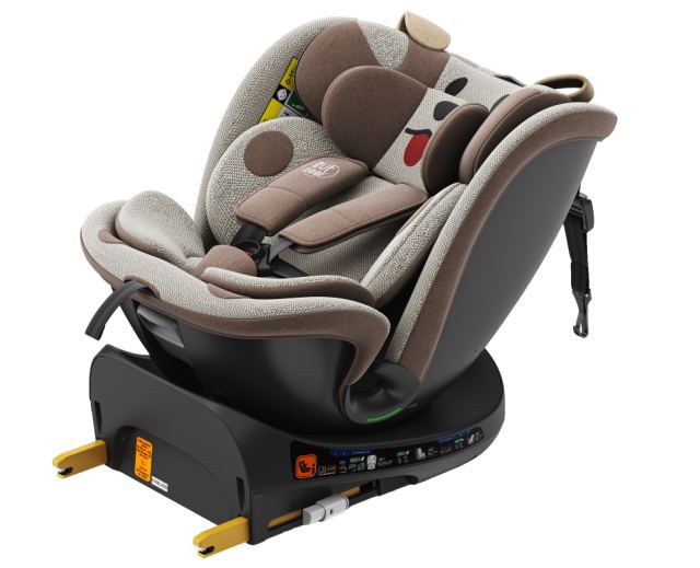 Scaun auto Buf Boof B-Joy Deluxe BrownDog iSize cu isofix, pozitie somn 155 grade, rotativ 360 grade, 40-150 cm