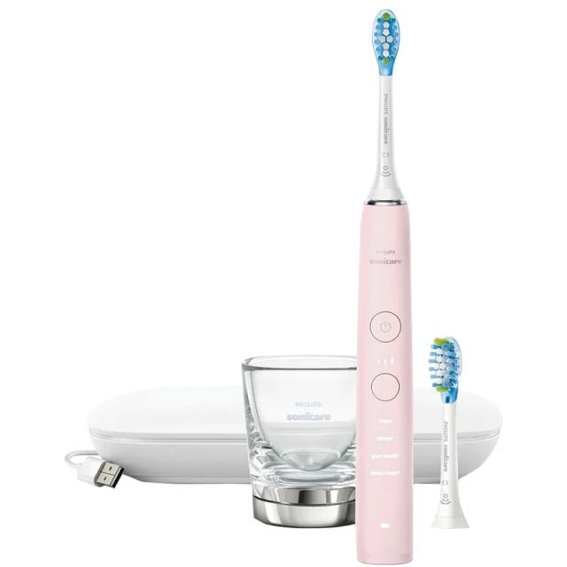 Philips Periuta electrica sonica Philips Sonicare DiamondClean HX9911/29, 62000 miscari/minut, 4 moduri de curatare, 3 intensitati, conectivitate la aplicatie, senzor presiune, functie BrushSync, 1 cap de periere, toc de transport, pahar de incarcare, Ro