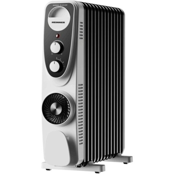 HEINNER Calorifer cu ulei Heinner HOH-MVT13WH-BK, 13 elementi, Ventilator turbo, 1000W/1300W/2500W,Termostat adjustabil, Protectie supraincalzire, Protectie in caz de rasturnare, Roti, Spatiu depozitare cablu, Alb cu negru