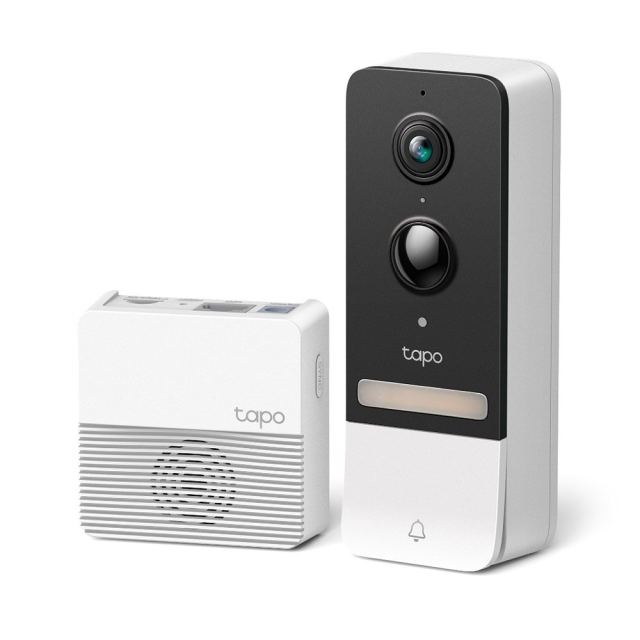 Kit videointerfon exterior IP WiFi TP-Link TAPO D230S1, 5 MP, IR 7.6 m, microfon si difuzor, slot card, aparent, detectie smart, PIR, baterie 6700 mAh, vizualizare de pe telefon