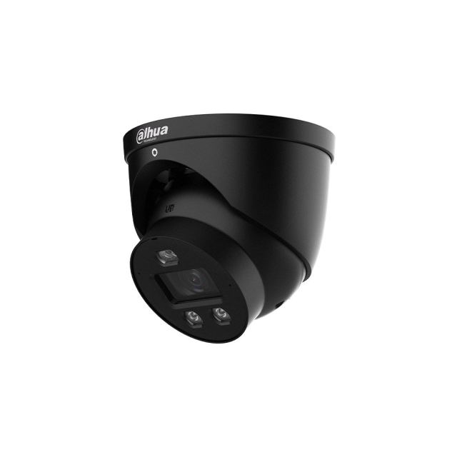 Camera supraveghere exterior IP Dome cu iluminare duala Dahua WizSense PRO IPC-HDW3849H-AS-PV-0360B-PRO-BLACK, 8 MP, 3.6 mm, IR/lumina calda 30 m, alarma luminoasa si audio, microfon si difuzor, slot card, PoE, neagra