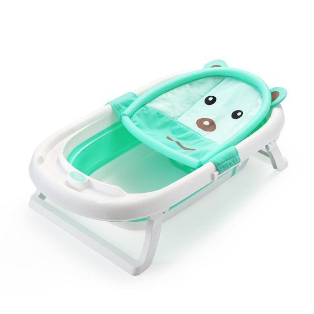Hamac cadita Little Mom Baby Bath Tub Bear Mint moale, versatila, cu uscare rapida, varsta 0-6 luni