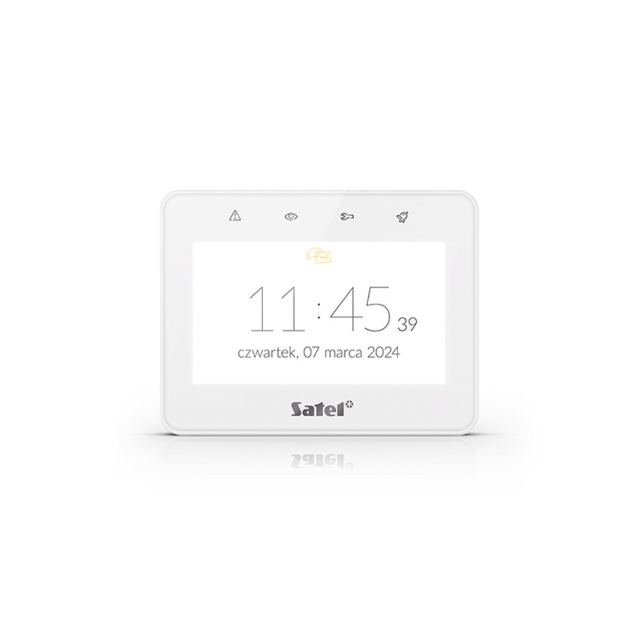 Tastatura touch screen Satel Integra INT-TSG2R-W, 4.3 inch, functii MACRO, Mifare 13.56 MHz, slot card, alb