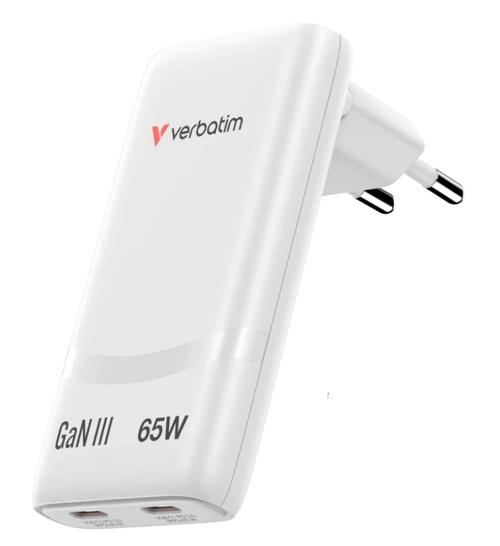 Incarcator retea Verbatim 32355, 2x USB-C, Quick Charge 65 W, GaN (Alb)
