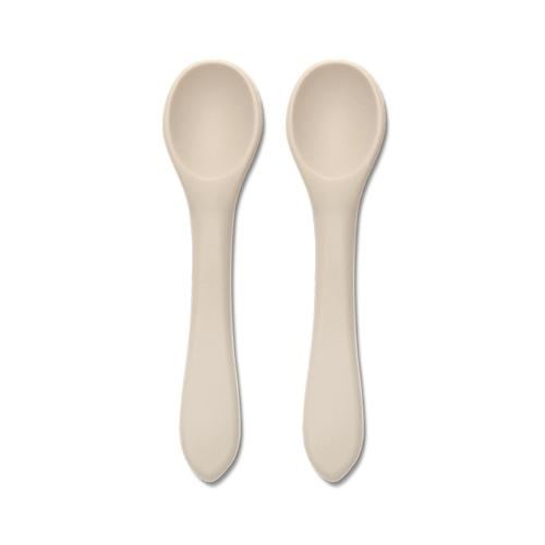 Set 2 lingurite din silicon natural Lorelli Beige, 6 luni+
