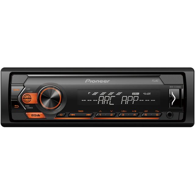 Pioneer Radio MP3 auto Pioneer MVH-S120UBA, 1DIN, 4x50W, USB, compatibil cu dispozitive Android, taste Portocaliu, display Alb, Negru