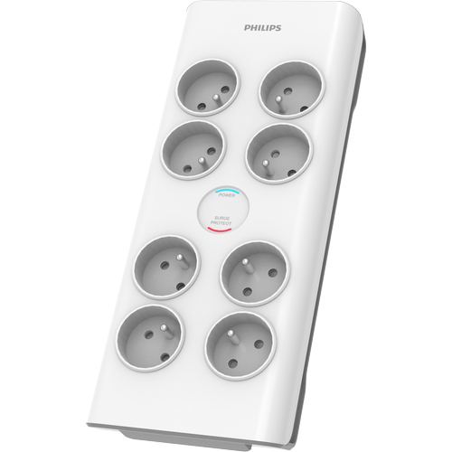 Prelungitor Philips SPN7080WA/58, 8 prize cu protectie supratensiune, 16 A, 2m, Alb
