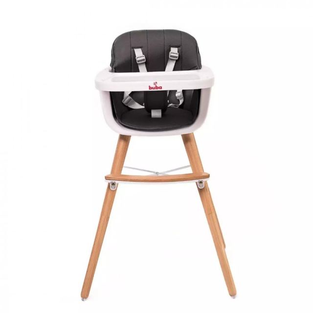 Scaun de masa pentru copii Buba Carino Black 2 in 1 din lemn de fag, suport pentru picioare, tapiterie din piele ecologica