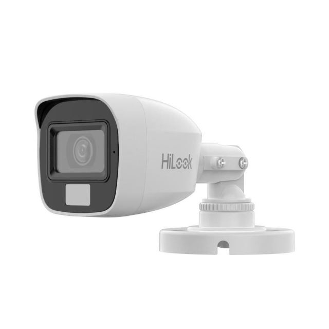 Camera supraveghere exterior analogica cu iluminare duala Hikvision HiLook THC-B127-LMS, 2 MP, 2.8 mm, IR/lumina alba 20 m, microfon, audio prin coaxial, IP66
