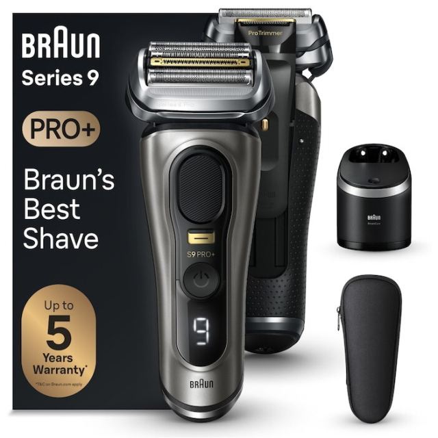 BRAUN Aparat de ras electric Braun Series 9 PRO+ 9565cc, ProLift Trimmer, SensoFlex, AutoSense, Sonic Technology, 40.000 de actiuni de taiere, 5 elemente de taiere, Statie Smart Care 6-in-1, Trusa de voiaj, Grafit