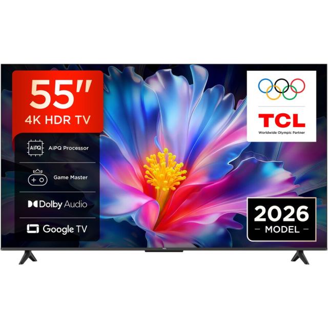 TCL Televizor TCL LED 55P6L, 139 cm, Smart Google TV, 4K Ultra HD, Clasa E (Model 2026), Negru