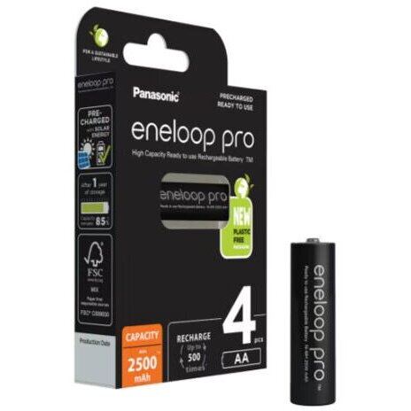 Panasonic Acumulatori Panasonic BK-3HCDE/4BE, Eneloop PRO AA Ni-MH (R6), 2500mAh, 4 Bucati/Set, Negru
