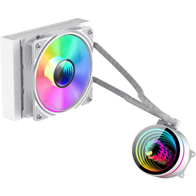 Gamemax Cooler Procesor Gamemax ICEBURG 120, Compatibil Intel / AMD, Racire lichid, Iluminare ARGB, Display, Alb