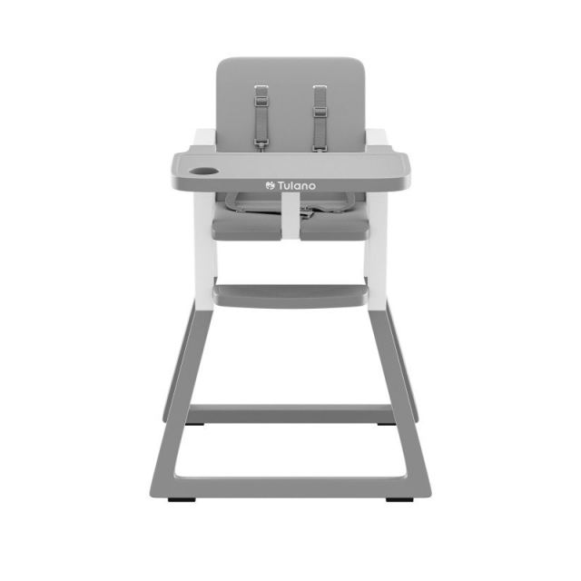 Scaun de masa copii Tulano Morsel 25 GreyWhite pliabil ultra compact 9cm, tavita reglabila, centuri de siguranta, greutate admisa 15 kg