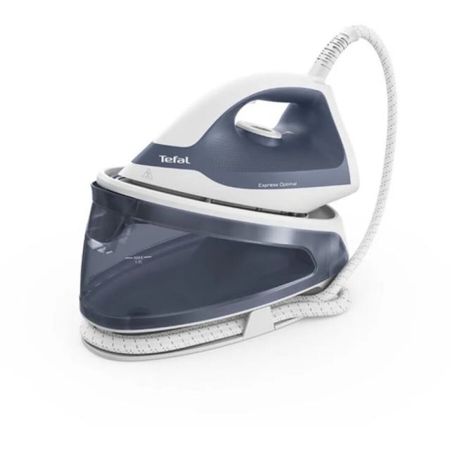 Tefal Statie de calcat Tefal Express Optimal SV4110E0, 2200 W, 1.2 litri, jet de abur 190 g/min, talpa Xpress Glide, jet de abur vertical, presiune 5 bar, oprire automata, functie anticalcar, albastru