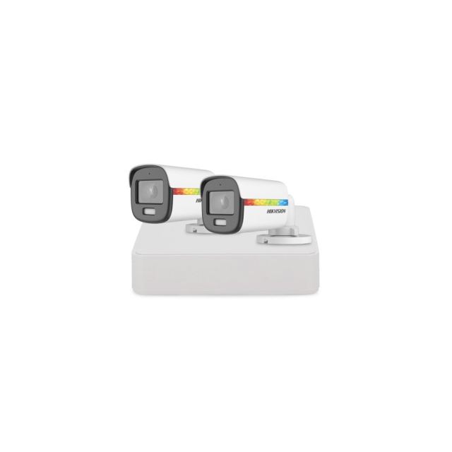 Sistem supraveghere exterior basic HikVision, 2 camere, 2 MP, lumina alba 20 m, 2.8 mm, microfon