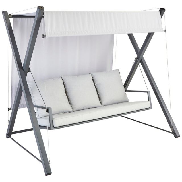 Naterial Balansoar gradina Naterial Odyssea, pentru 3 persoane, otel/textil, 213 x 155 x 189 cm, Gri