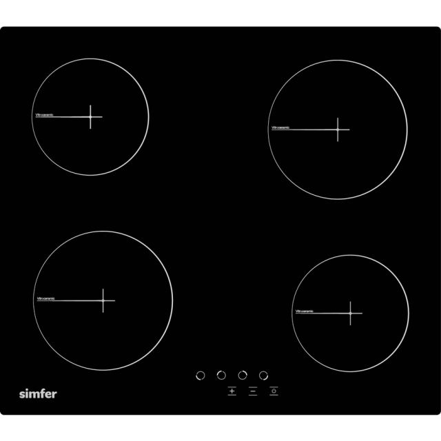 Simfer Plita electrica vitroceramica incorporabila Simfer H6 040 DECSP, 4 arzatoare, 60 cm, Sticla, Negru