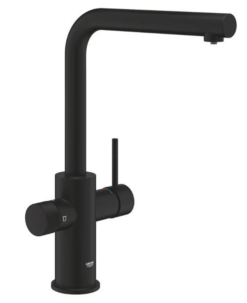 Baterie sanitara GROHE Blue Pure Minta, tip L, montaj pe blatul de chiuveta, 36,7cm, Negru