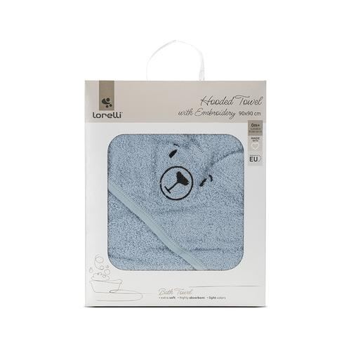 Prosop de baie cu gluga si broderie Lorelli, 90 x 90 cm, 0 luni+, bumbac, Albastru