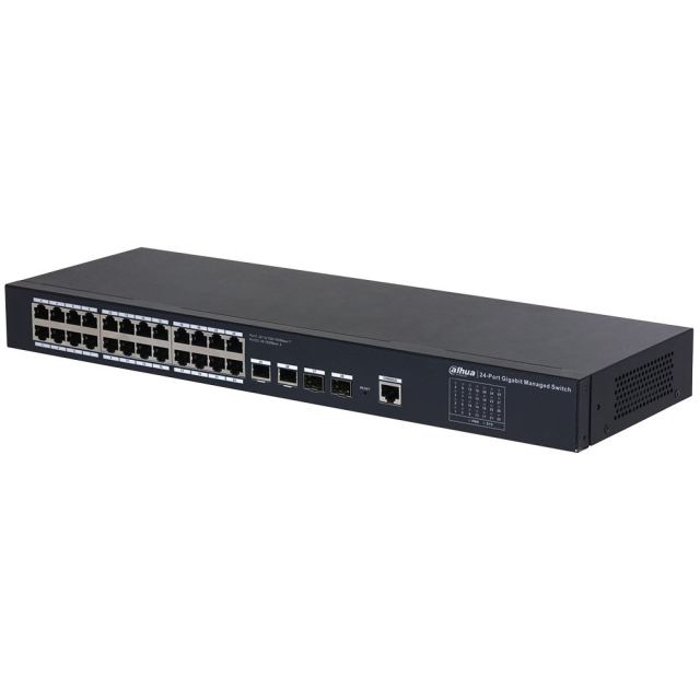 Switch cu 28 porturi Gigabit Dahua SG4028, 56 Gbps, RJ45 10/100/1000Mbps, 2x porturi SFP, cu management