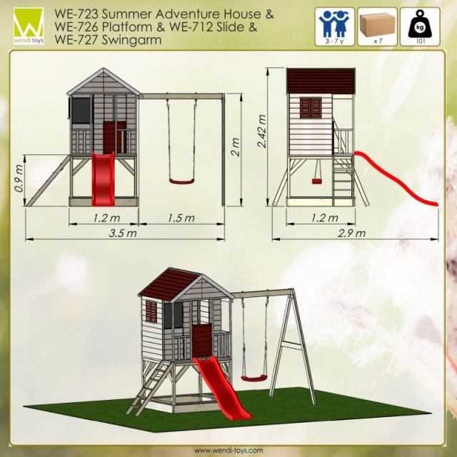 Casuta de gradina Summer Adventure House cu platforma cu loc pentru nisip, tobogan si leagan M9
