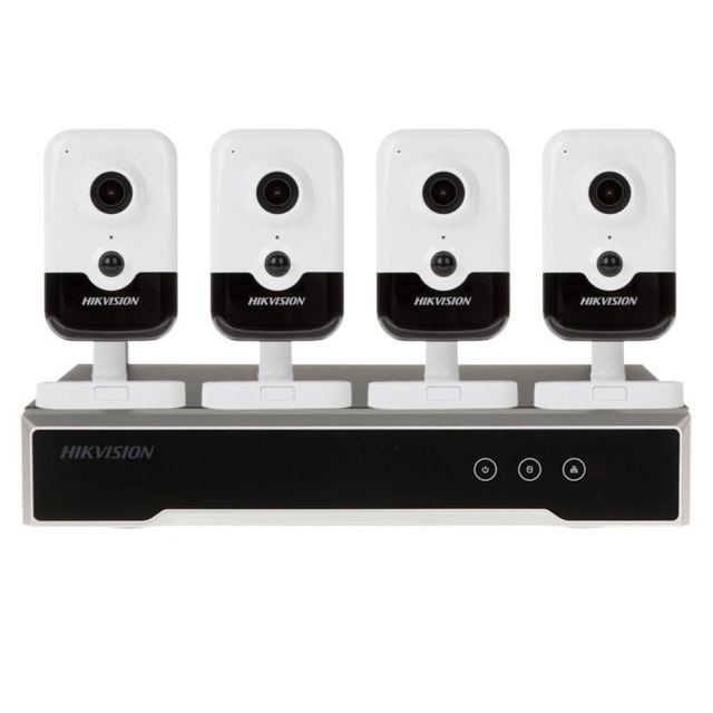 Sistem supraveghere interior IP WiFi Hikvision KIT-HK-WF-4INT4MP10IR-P-A, 4 MP, IR 10 m, 2.8 mm, microfon, slot card, PoE