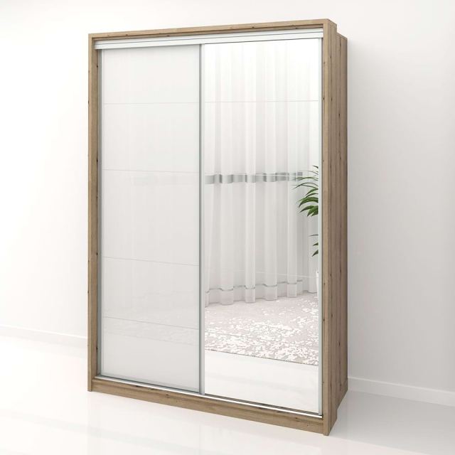 Dulap usi glisante cu oglinda PRIMAVERA MDF Alb lucios