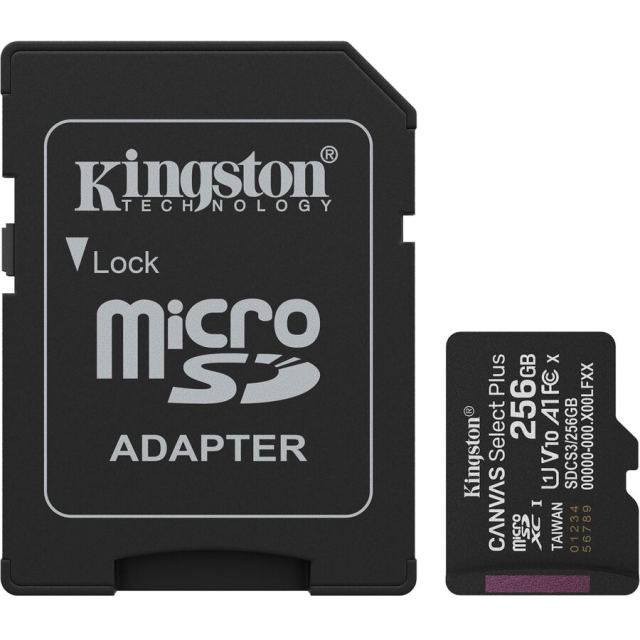 Kingston Card de memorie microSDXC Kingston Canvas Select Plus SDCS3 256 GB, Class 10, UHS-I U1, V30, A1 + Adaptor SD