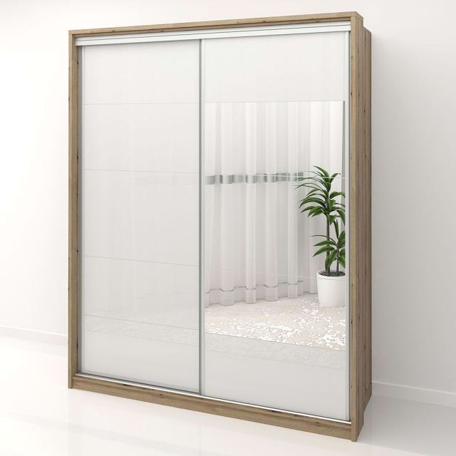 Dulap usi glisante cu oglinda PRIMAVERA MDF Alb lucios