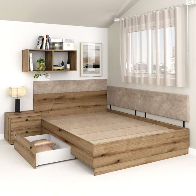 Pat colt cu sertar lateral si saltea inclusa AMBRO, 140x200