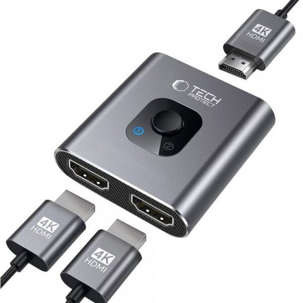 Tech-Protect Switch Video HDMI Tech-Protect HB07, 2x HDMI, rezolutie 4K la 60Hz, Gri