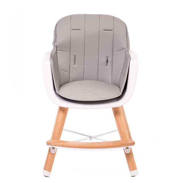 Scaun de masa pentru copii Buba Carino Grey 2 in 1 din lemn de fag, suport pentru picioare, tapiterie din piele ecologica