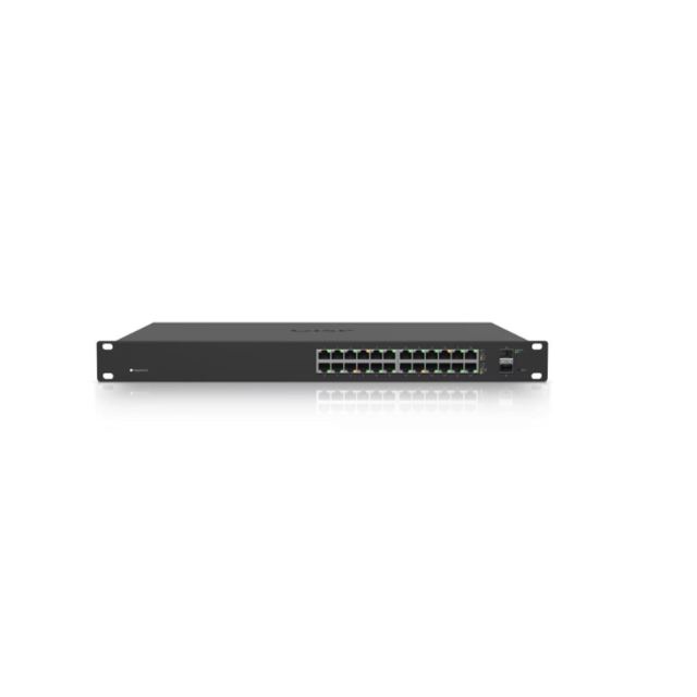Switch rackabil cu 24 porturi PoE+ Gigabit Ubiquiti ES-24-250W, 2 porturi SFP, 52 Gbps, 38.69 Mpps, buget 250W PoE, 1U, cu management