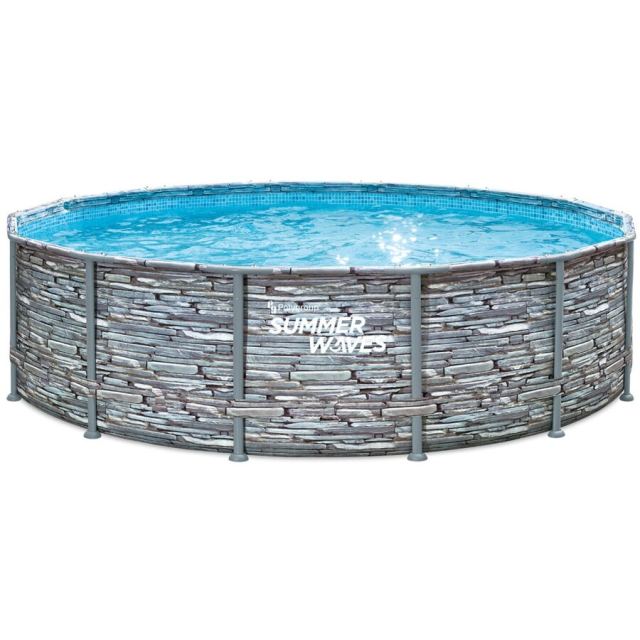 Polygroup Piscina cu cadru metalic, Ø 427 cm, H 107 cm, capacitate 13.29 m³, aspect piatra
