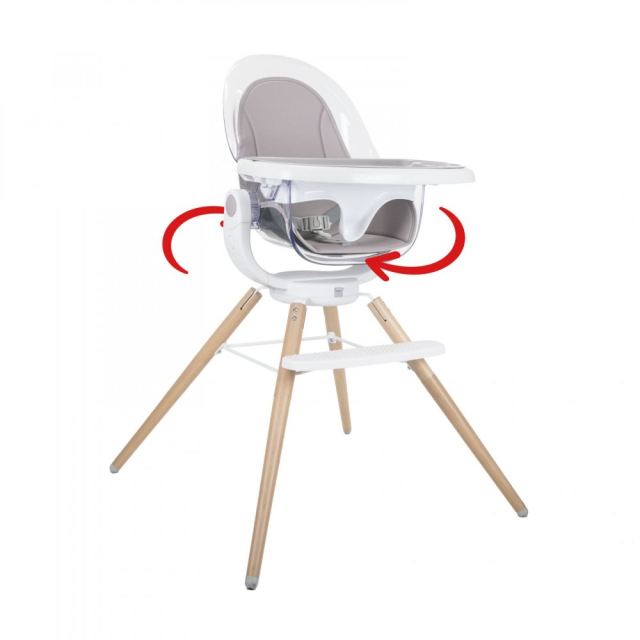 Scaun de masa din lemn Madera Adria, sptar regalbil si rotativ 360 grade, centura de siguranta, material detasabil si lavabil