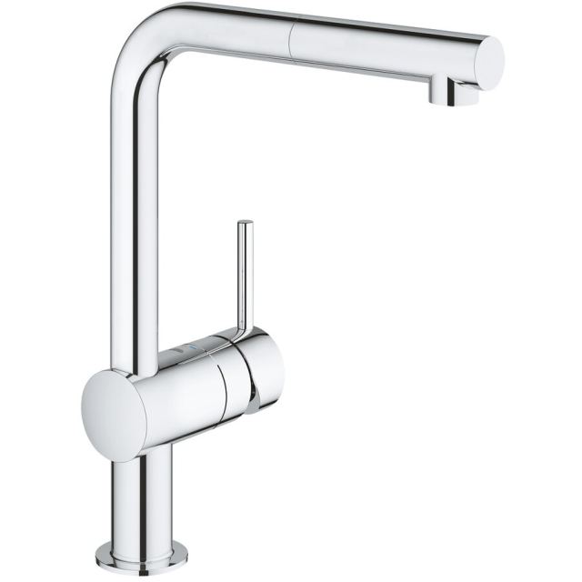 Grohe Baterie de bucatarie Grohe Minta 32168000, 1/2'', monocomanda, dus extractabil, pipa inalta, cartus ceramic, pivotanta, Crom