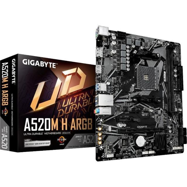Gigabyte Placa de baza GIGABYTE A520M H ARGB, AMD A520, AM4, mATX